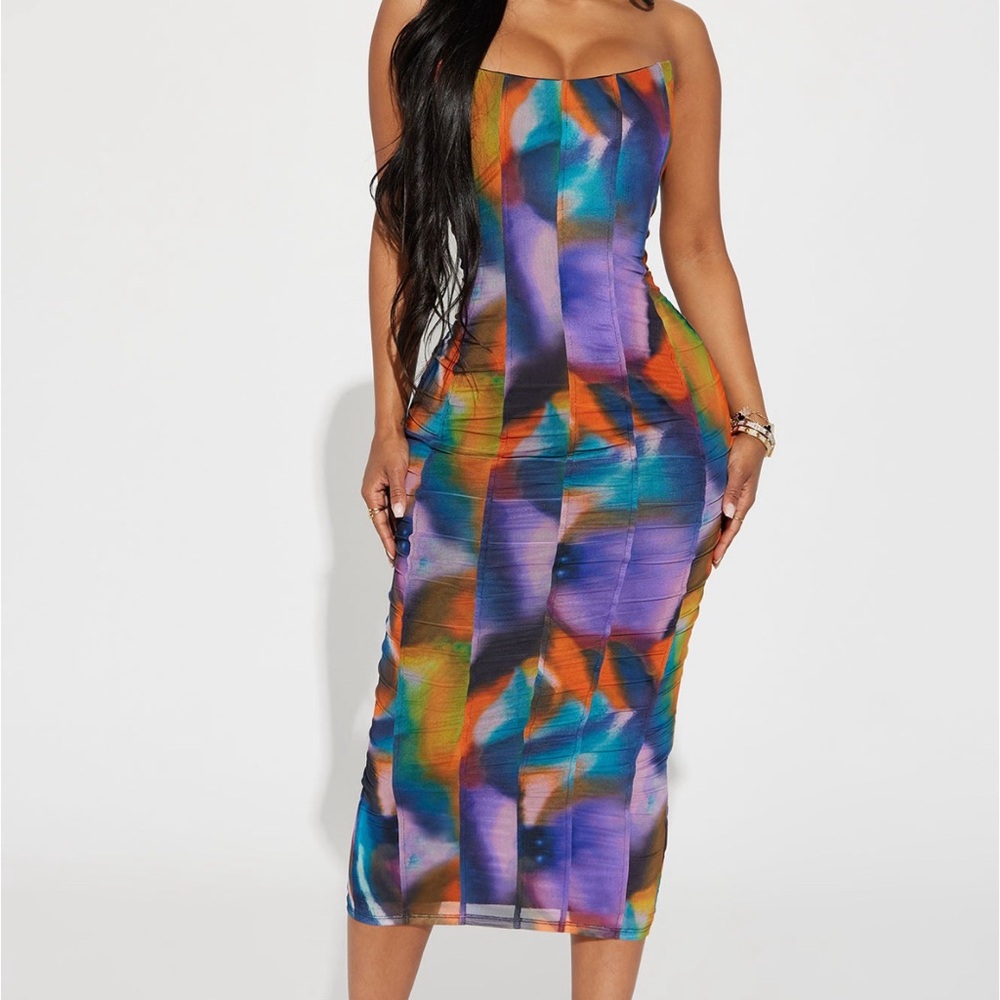 On Point Mesh Corset Midi Dress - Orange